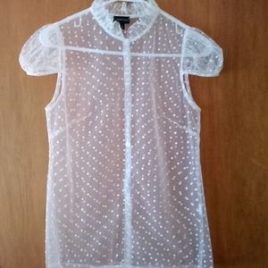 Callipygian sheer white polka dot top size 0